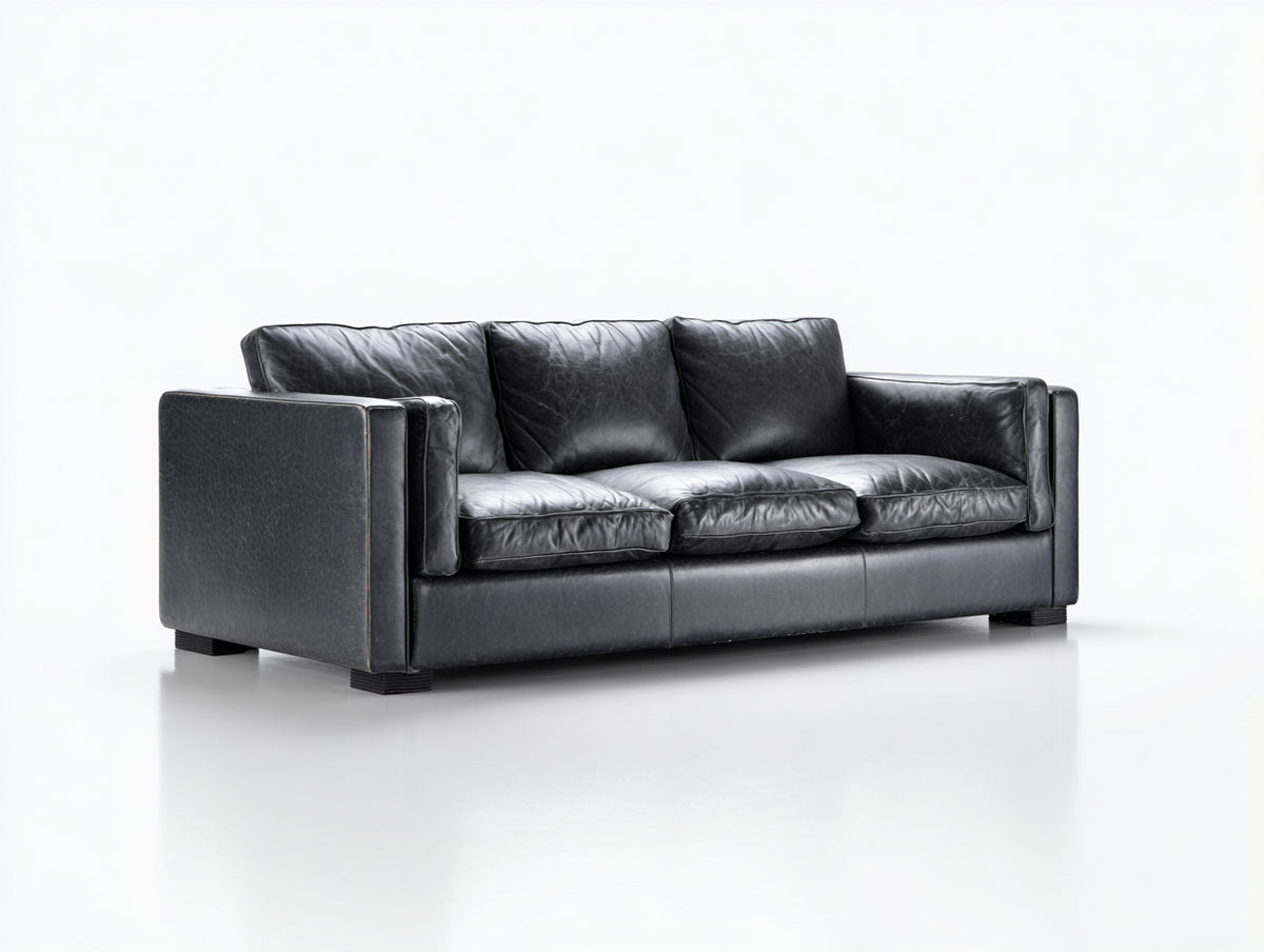 Divano lineare - Pelle sintetica - 228 x 101 x 84 cm - Grigio grafite - Stile classico contemporaneo