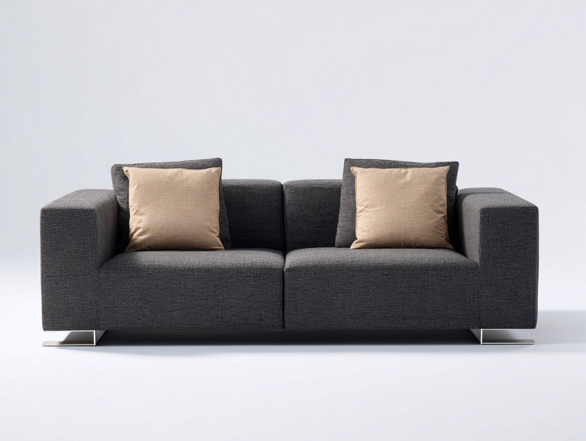 Divano lineare - Tessuto intrecciato - 194 x 96 x 80 cm - Grigio antracite - Stile moderno geometrico