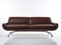 Divano lineare - Pelle sintetica - 218 x 92 x 82 cm - Marrone scuro - Stile moderno con base cromata