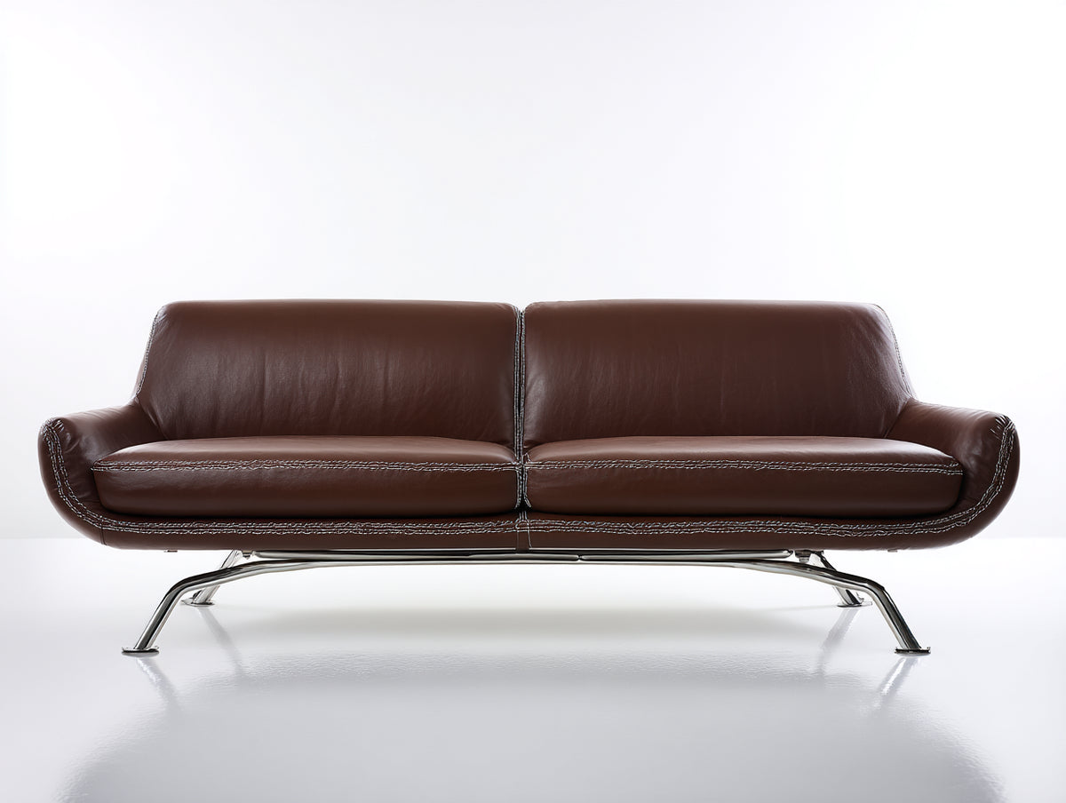 Divano lineare - Pelle sintetica - 218 x 92 x 82 cm - Marrone scuro - Stile moderno con base cromata