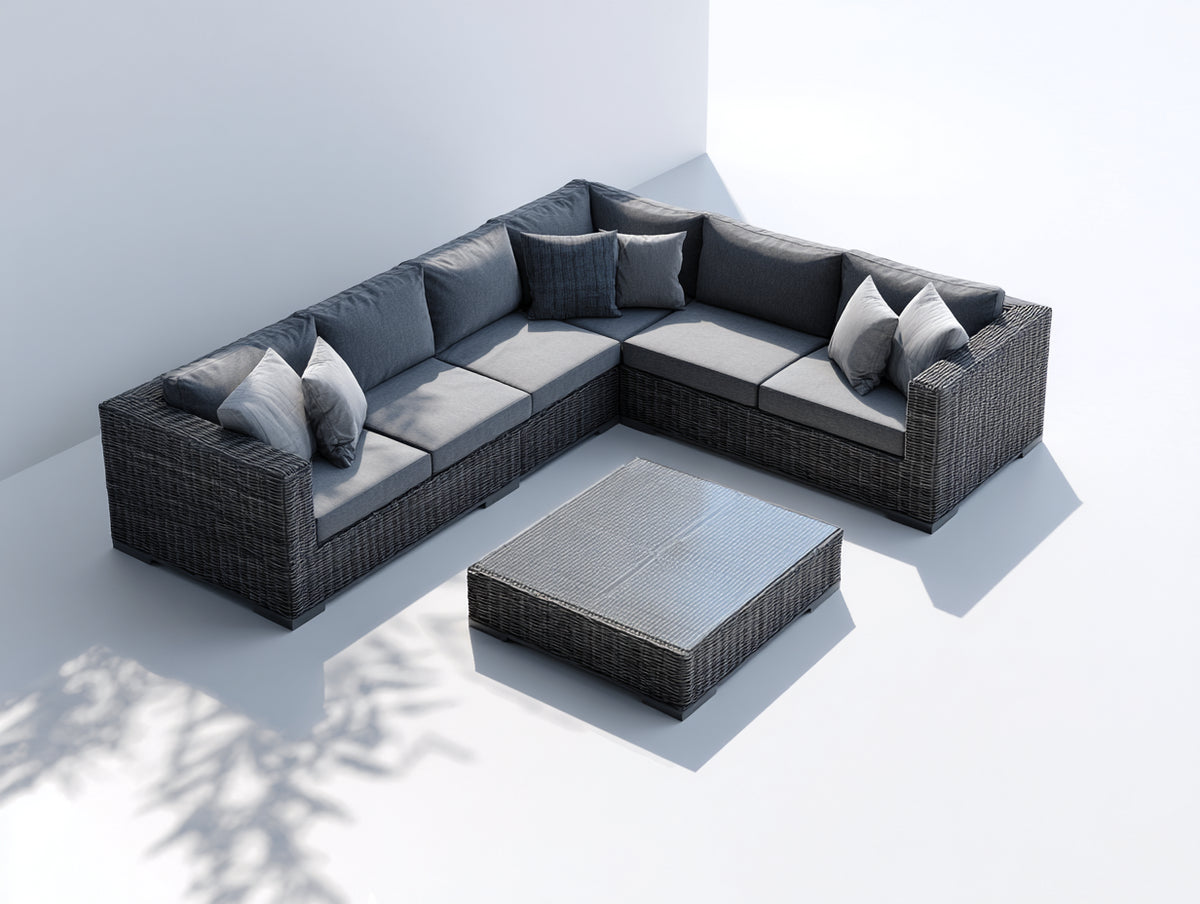 Divani da esterno - Rattan sintetico-Tessuto - 286 x 214 x 73 cm - Grigio antracite-Grigio chiaro - Stile moderno