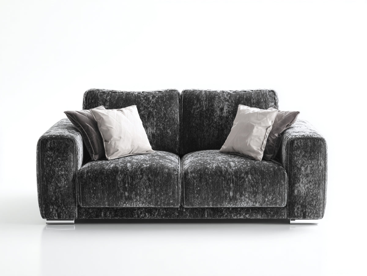 Divano lineare - Velluto - 196 x 97 x 88 cm - Grigio argento - Stile elegante compatto