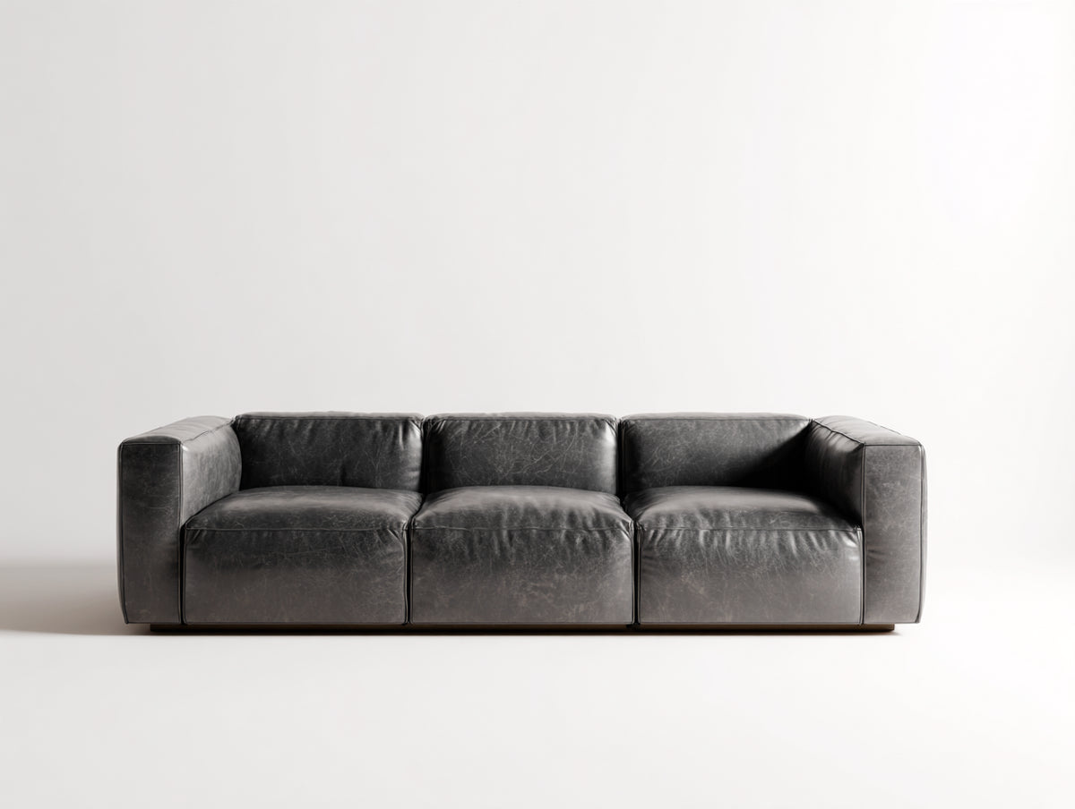 Divano lineare - Pelle sintetica - 242 x 103 x 76 cm - Grigio grafite - Stile contemporaneo geometrico