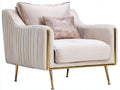 Poltrona - Velluto - 94 x 88 x 84 cm - Crema-Oro - Stile glamour con struttura dorata