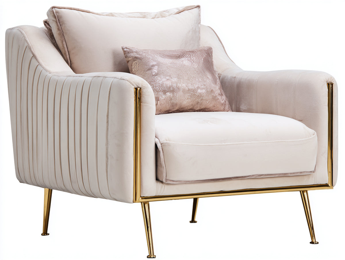 Poltrona - Velluto - 94 x 88 x 84 cm - Crema-Oro - Stile glamour con struttura dorata