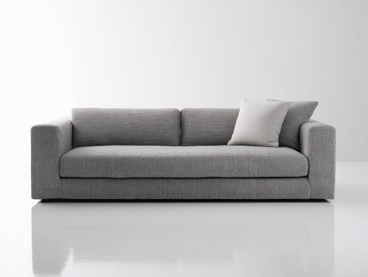 Divano lineare - Tessuto intrecciato - 222 x 99 x 82 cm - Grigio chiaro - Stile contemporaneo essenziale
