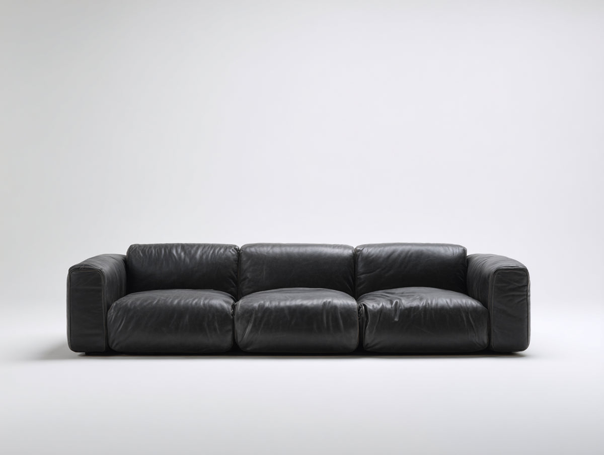 Divano lineare - Pelle sintetica - 238 x 104 x 75 cm - Nero carbone - Stile moderno rilassato