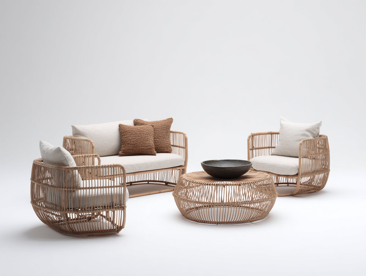 Divani da esterno - Rattan sintetico-Tessuto - 154 x 79 x 80 cm - Naturale-Beige chiaro - Stile boho
