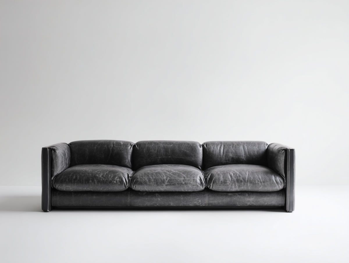 Divano lineare - Pelle sintetica - 230 x 100 x 78 cm - Antracite - Stile moderno morbido
