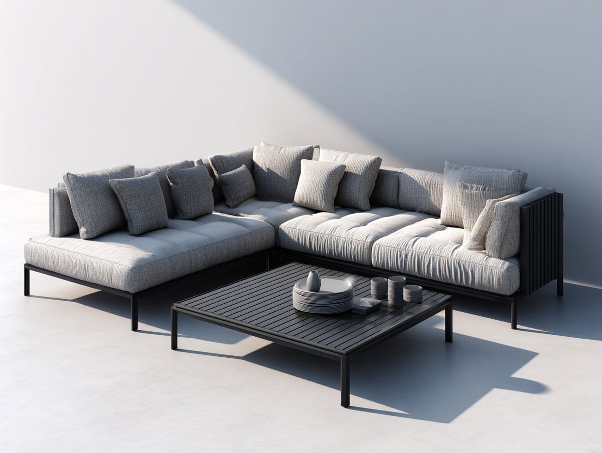 Divani da esterno - Alluminio-Tessuto - 304 x 216 x 76 cm - Nero-Grigio chiaro - Stile contemporaneo