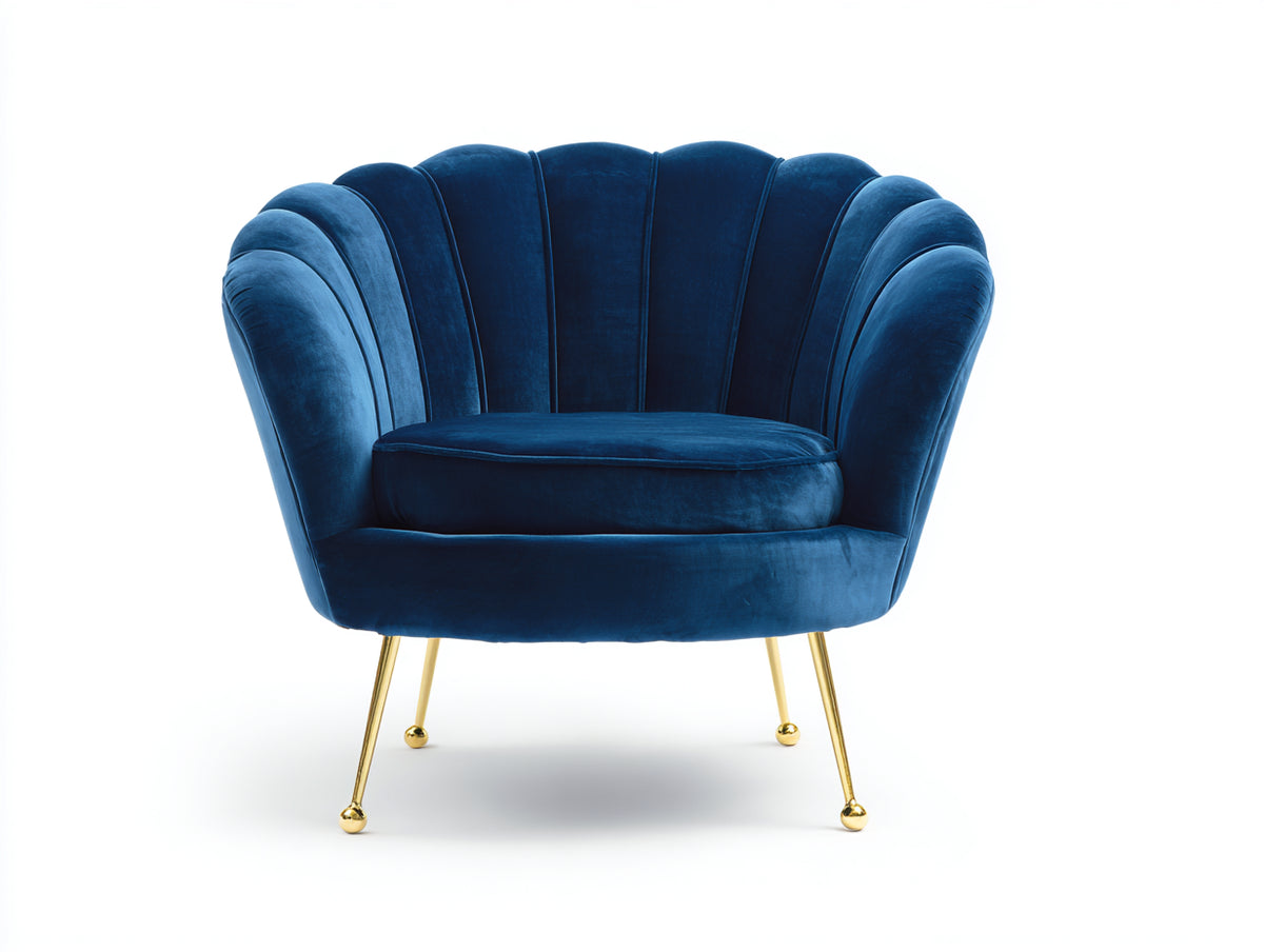 Poltrona - Velluto - 86 x 78 x 80 cm - Blu petrolio-Oro - Stile contemporaneo a conchiglia