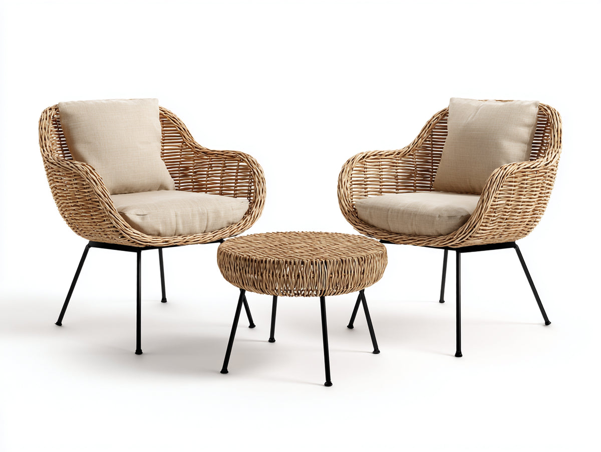 Divani da esterno - Rattan sintetico-Metallo-Tessuto - 82 x 78 x 84 cm - Naturale-Nero-Beige - Stile moderno