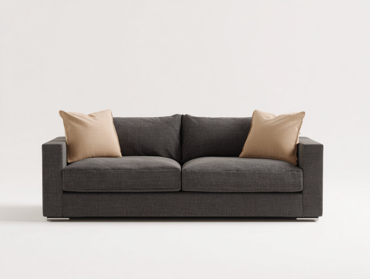 Divano lineare - Tessuto intrecciato - 196 x 95 x 82 cm - Grigio scuro - Stile moderno sobrio