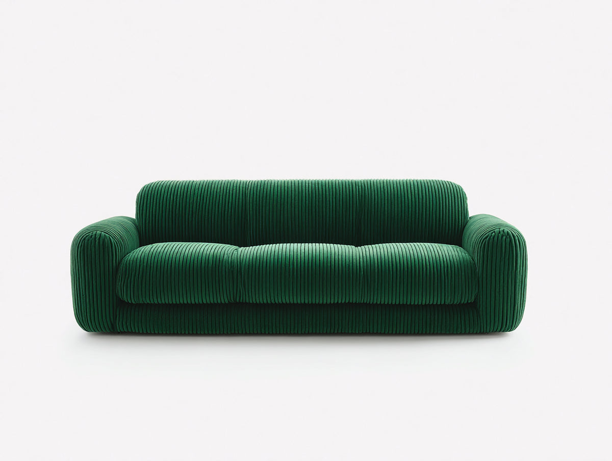Divano lineare - Velluto a coste - 224 x 98 x 76 cm - Verde smeraldo - Stile moderno avvolgente