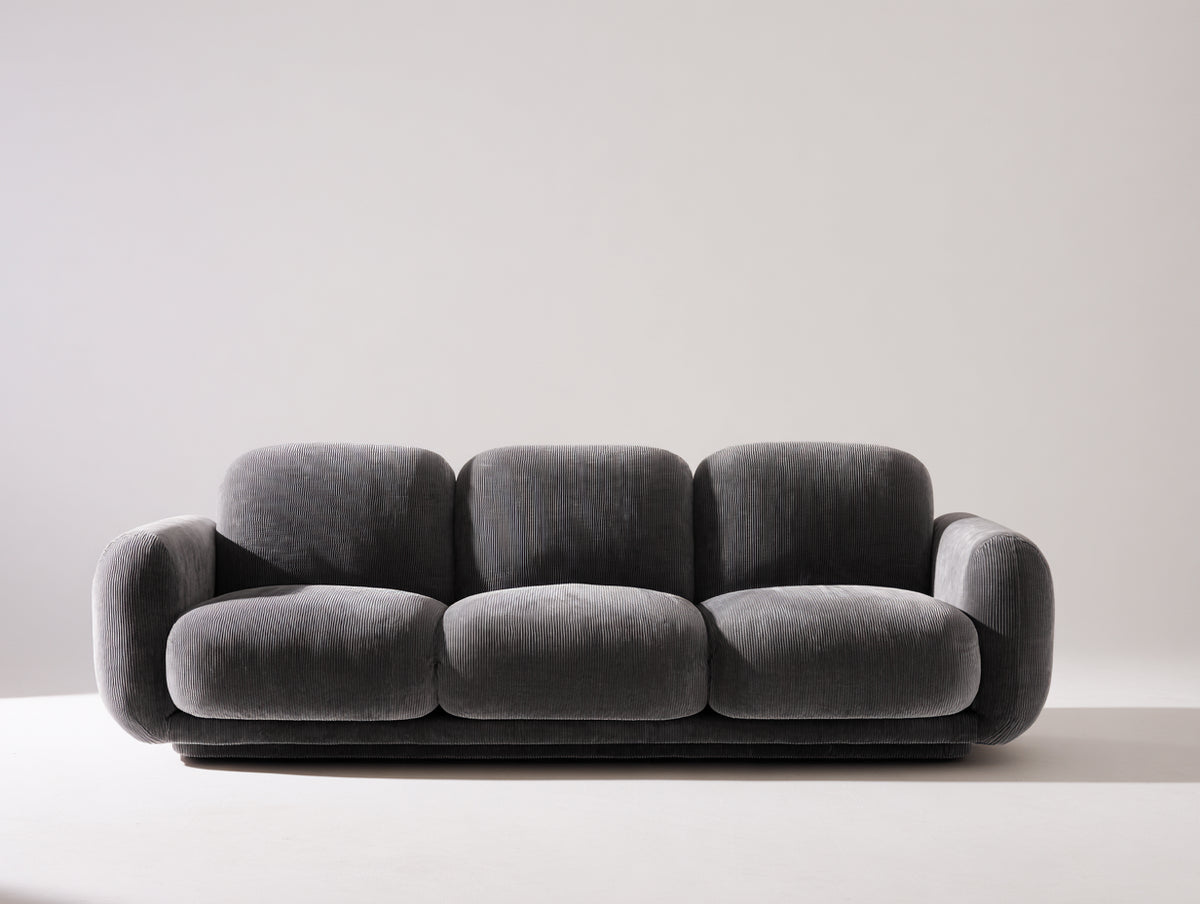 Divano lineare - Velluto a coste - 221 x 97 x 84 cm - Grigio fumo - Stile contemporaneo imbottito