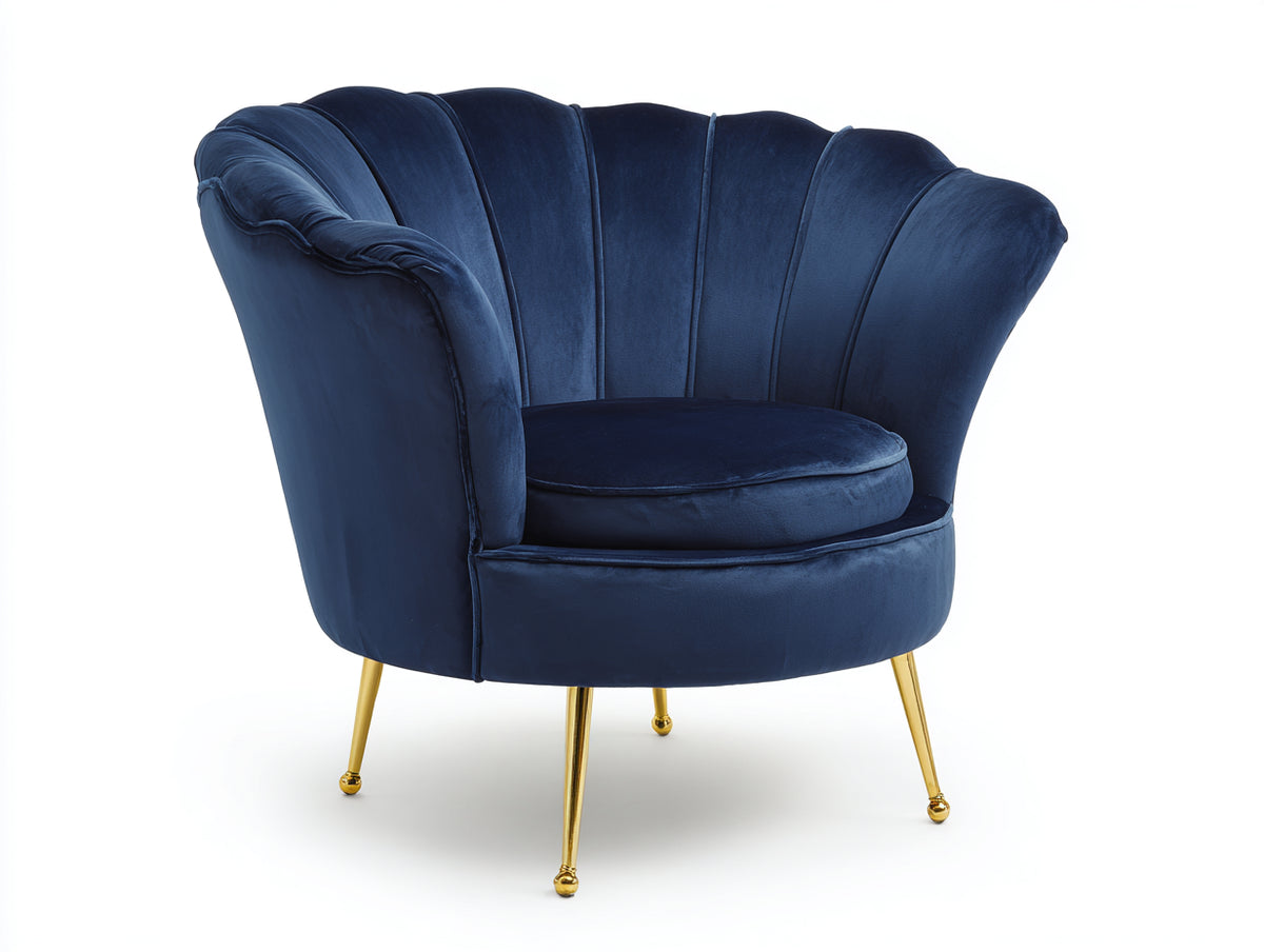 Poltrona - Velluto - 83 x 77 x 78 cm - Blu notte-Oro - Stile glamour con schienale avvolgente