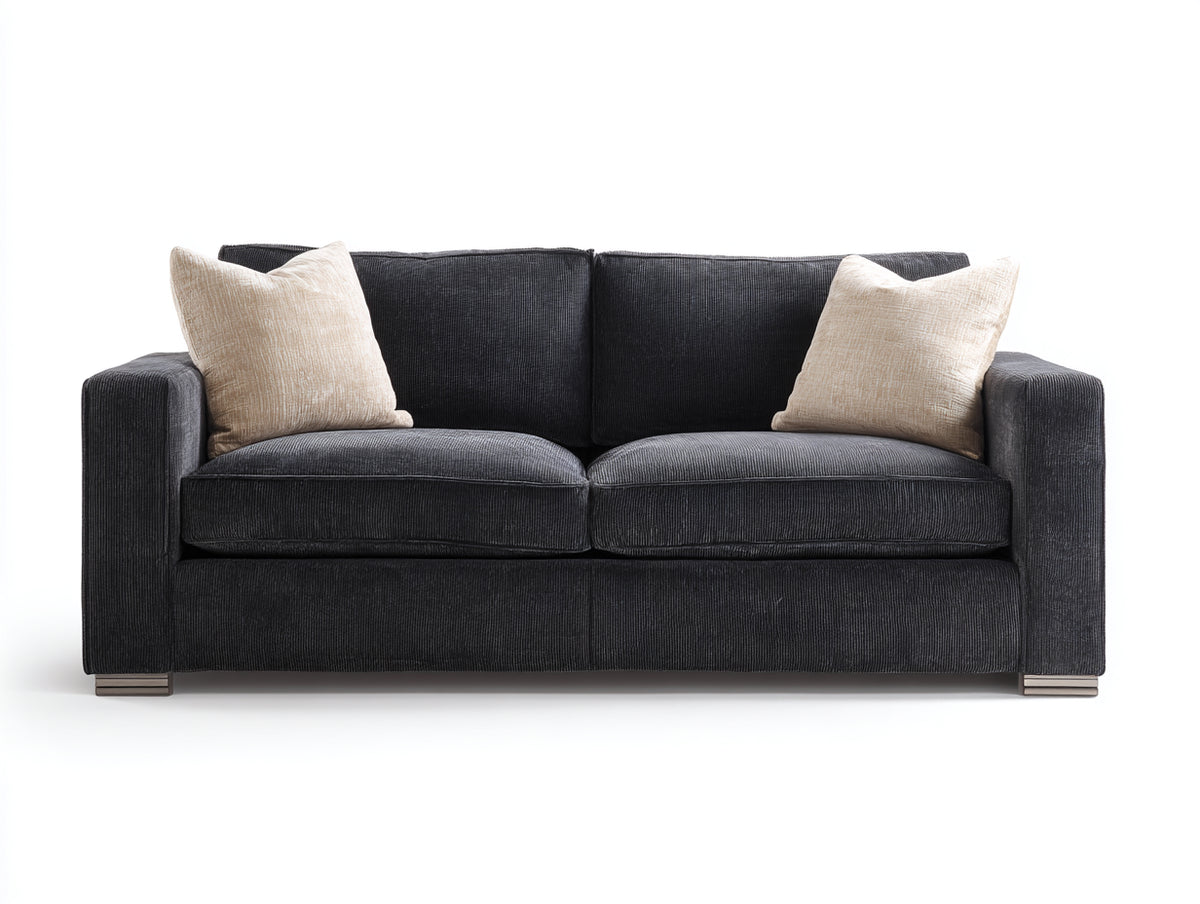 Divano lineare - Tessuto strutturato - 198 x 96 x 86 cm - Grigio scuro - Stile contemporaneo accogliente