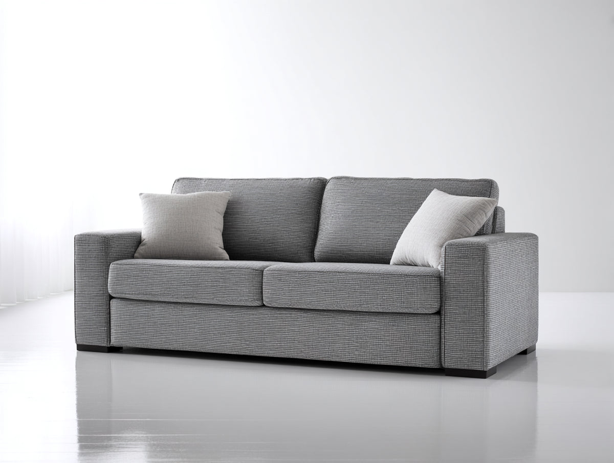 Divano lineare - Tessuto strutturato - 188 x 95 x 86 cm - Grigio perla - Stile moderno compatto