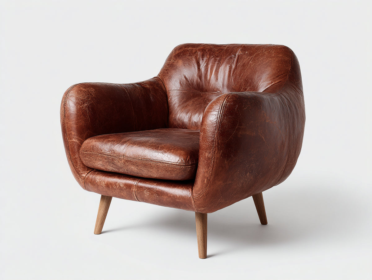 Poltrona - Pelle - 88 x 84 x 80 cm - Marrone cuoio-Rovere - Stile contemporaneo avvolgente