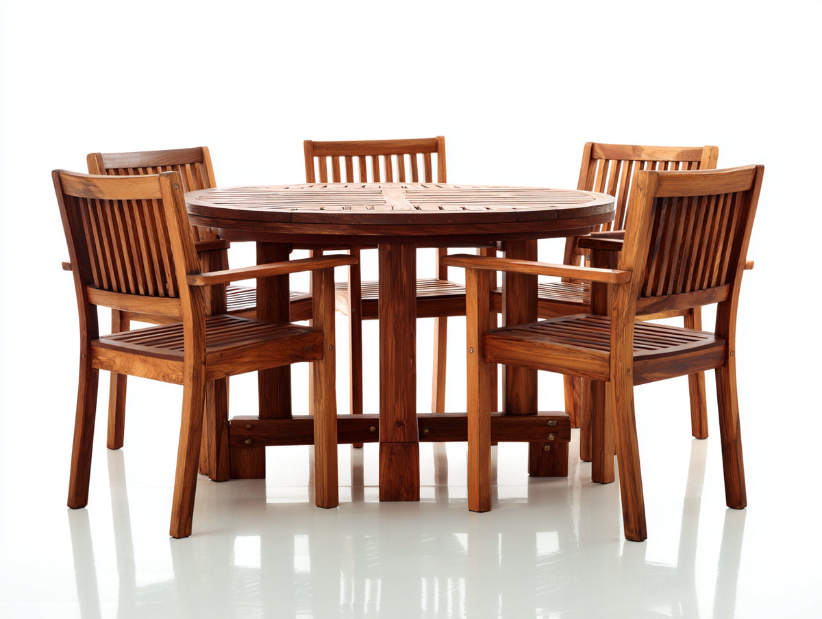 Set da pranzo da esterno - Legno - 130 x 130 x 75 cm - Marrone noce - Stile classico