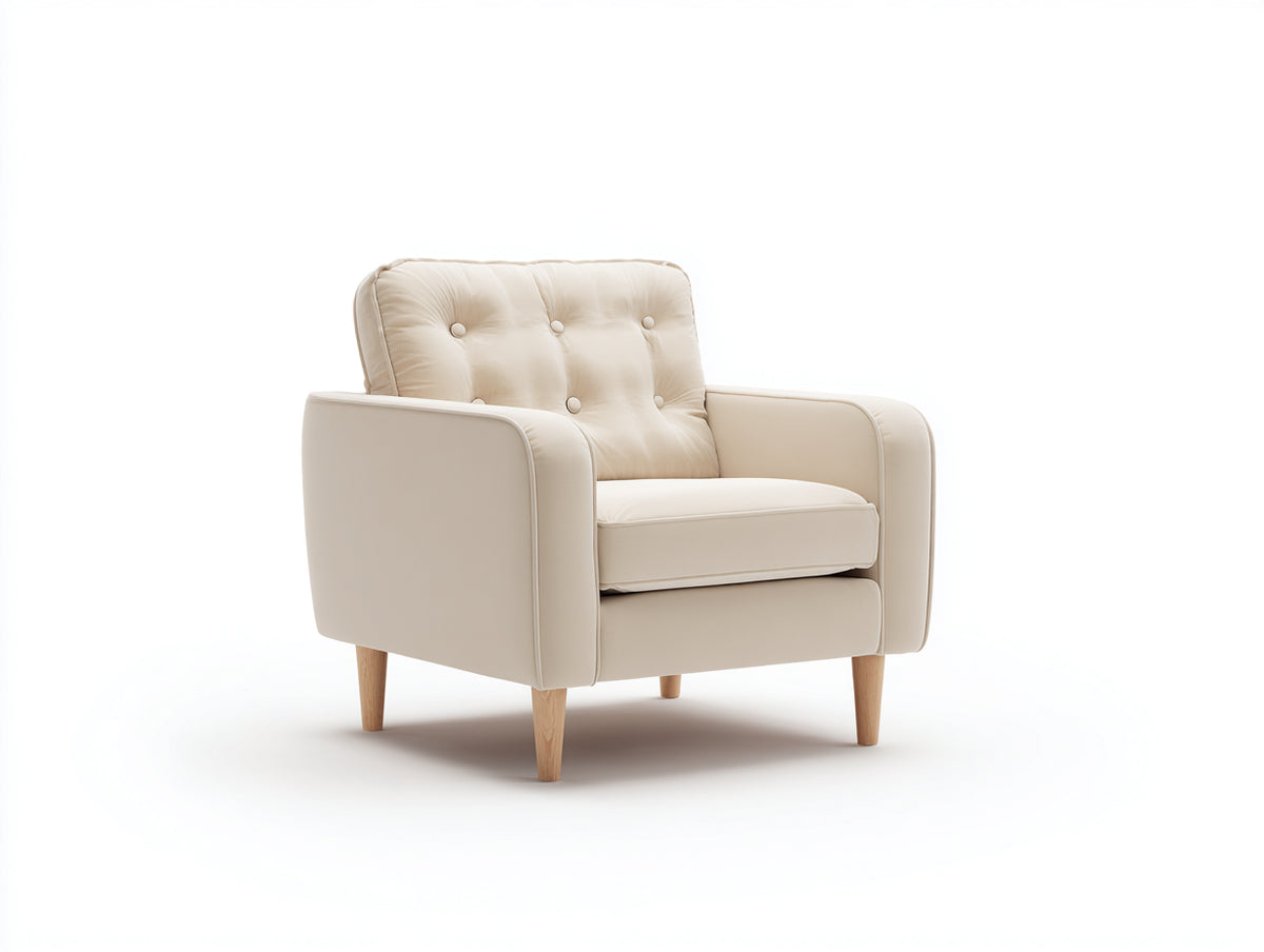 Poltrona - Tessuto - 88 x 82 x 84 cm - Crema-Rovere chiaro - Stile nordico capitonné