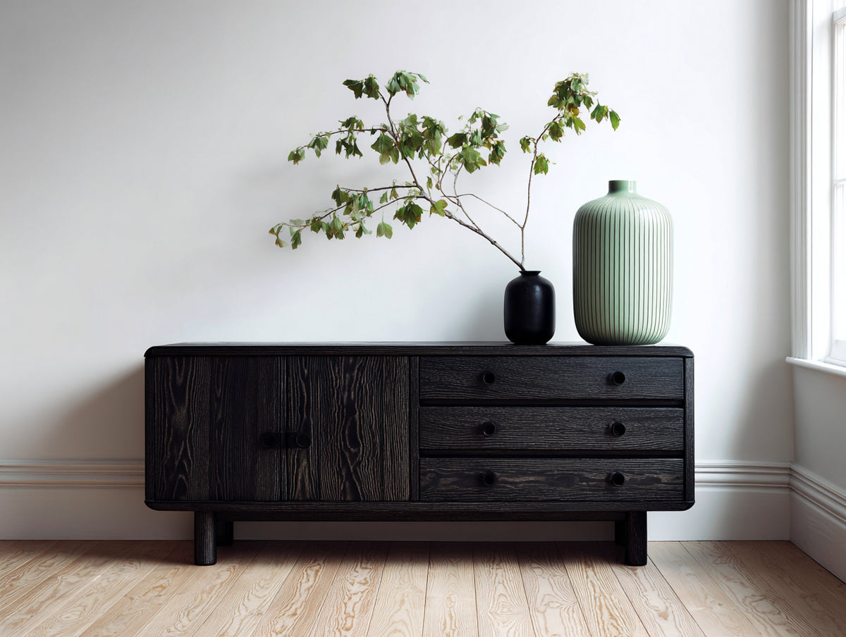 Mobile ingresso - Legno ingegnerizzato - 166 x 44 x 76 cm - Nero venato - Stile moderno naturale