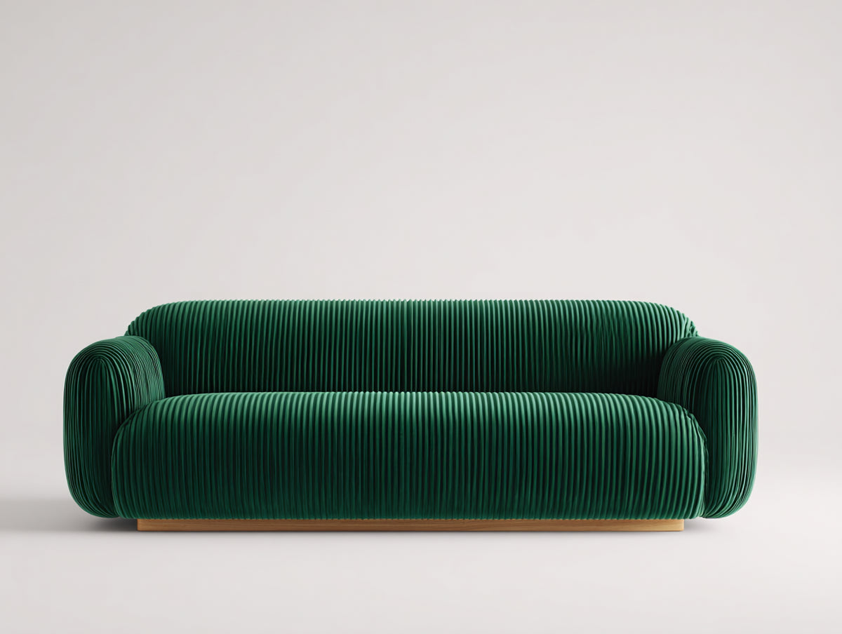 Divano lineare - Velluto a coste - 232 x 101 x 75 cm - Verde smeraldo - Stile contemporaneo morbido