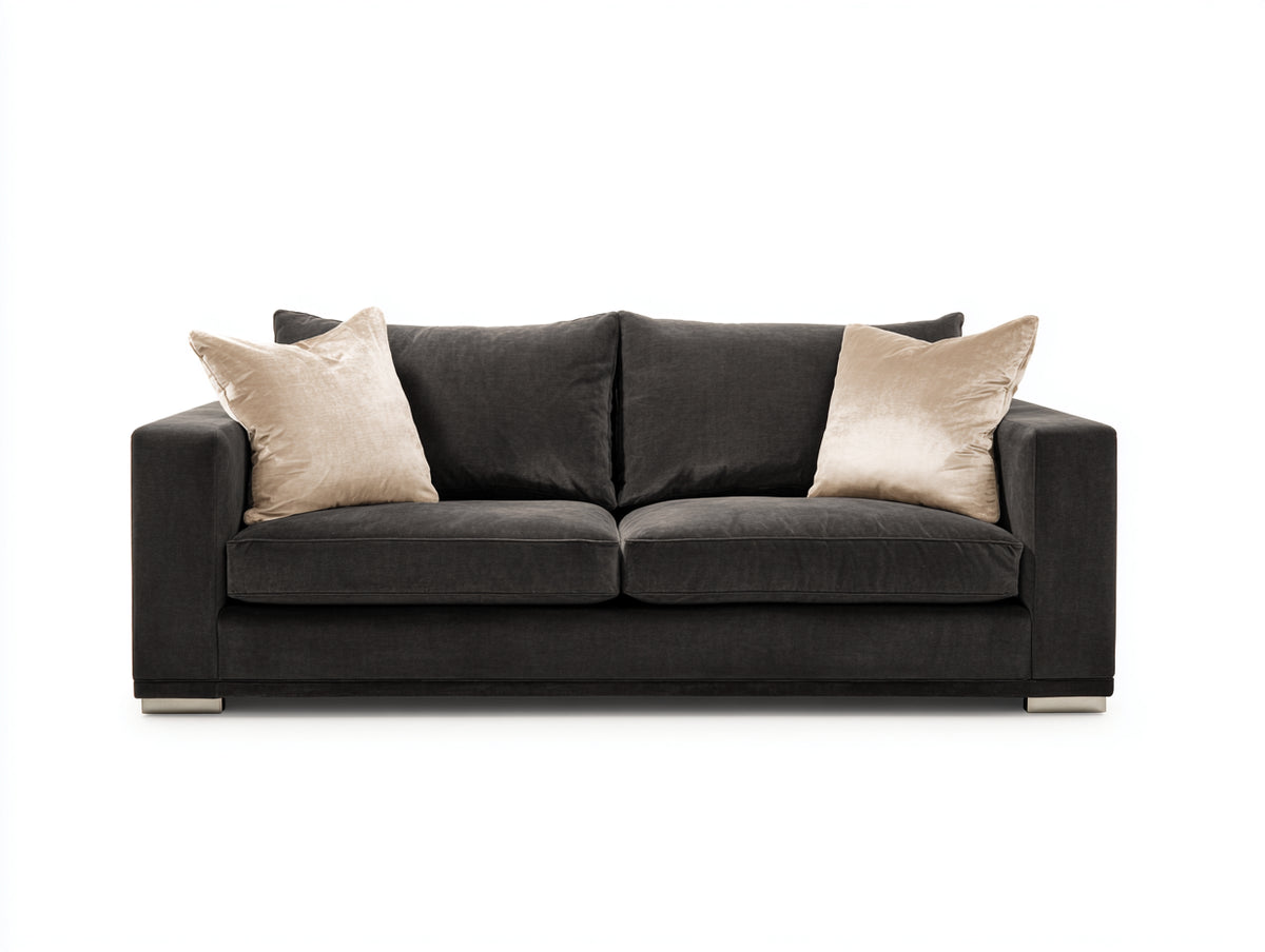 Divano lineare - Velluto - 194 x 95 x 83 cm - Grigio antracite - Stile moderno squadrato