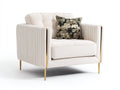 Poltrona - Tessuto - 92 x 86 x 84 cm - Avorio-Oro - Stile contemporaneo con trapuntatura verticale