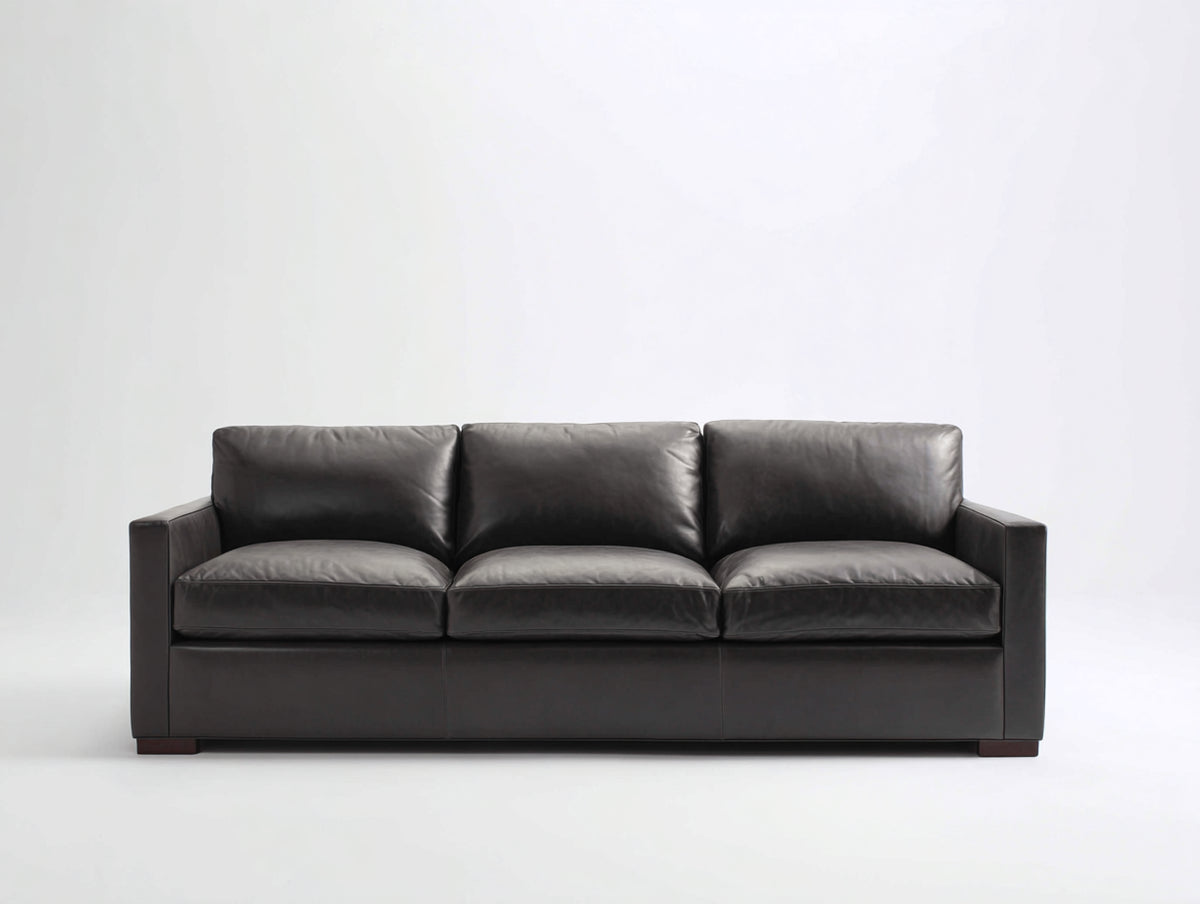 Divano lineare - Pelle sintetica - 220 x 96 x 84 cm - Grigio scuro - Stile classico contemporaneo