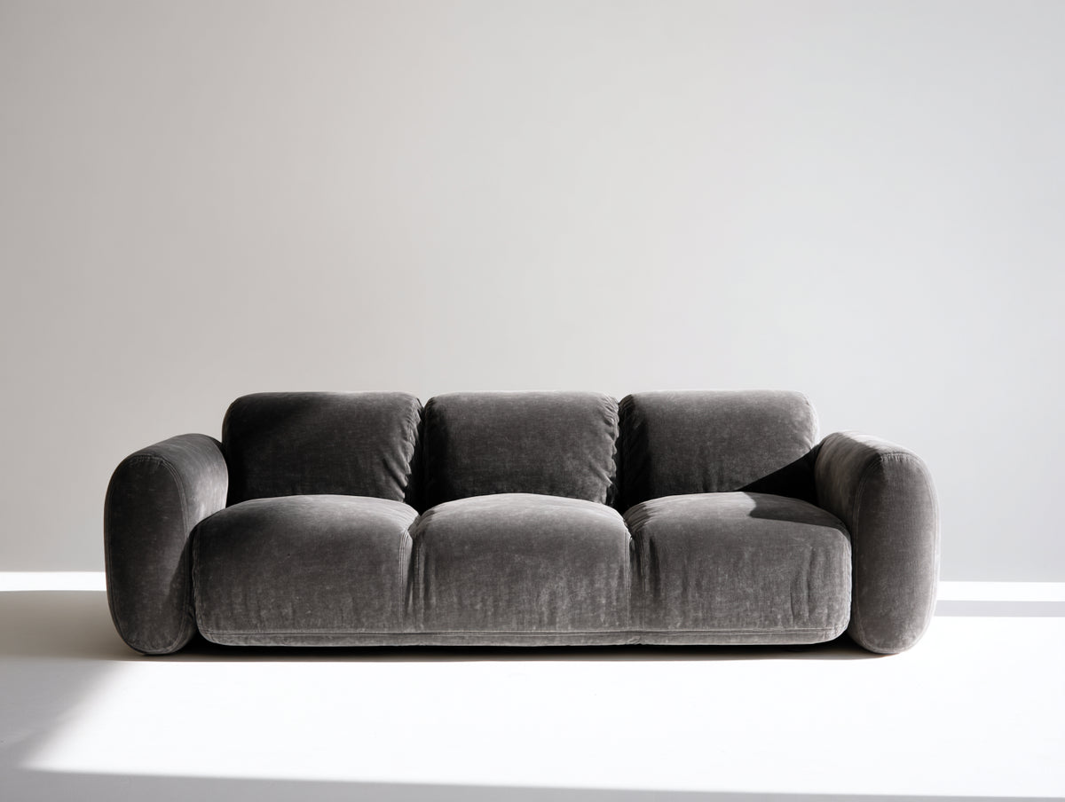 Divano lineare - Velluto - 219 x 98 x 82 cm - Grigio antracite - Stile moderno a volumi morbidi
