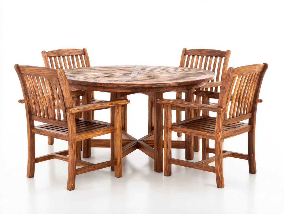 Set da pranzo da esterno - Legno - 128 x 128 x 76 cm - Marrone caldo - Stile rustico