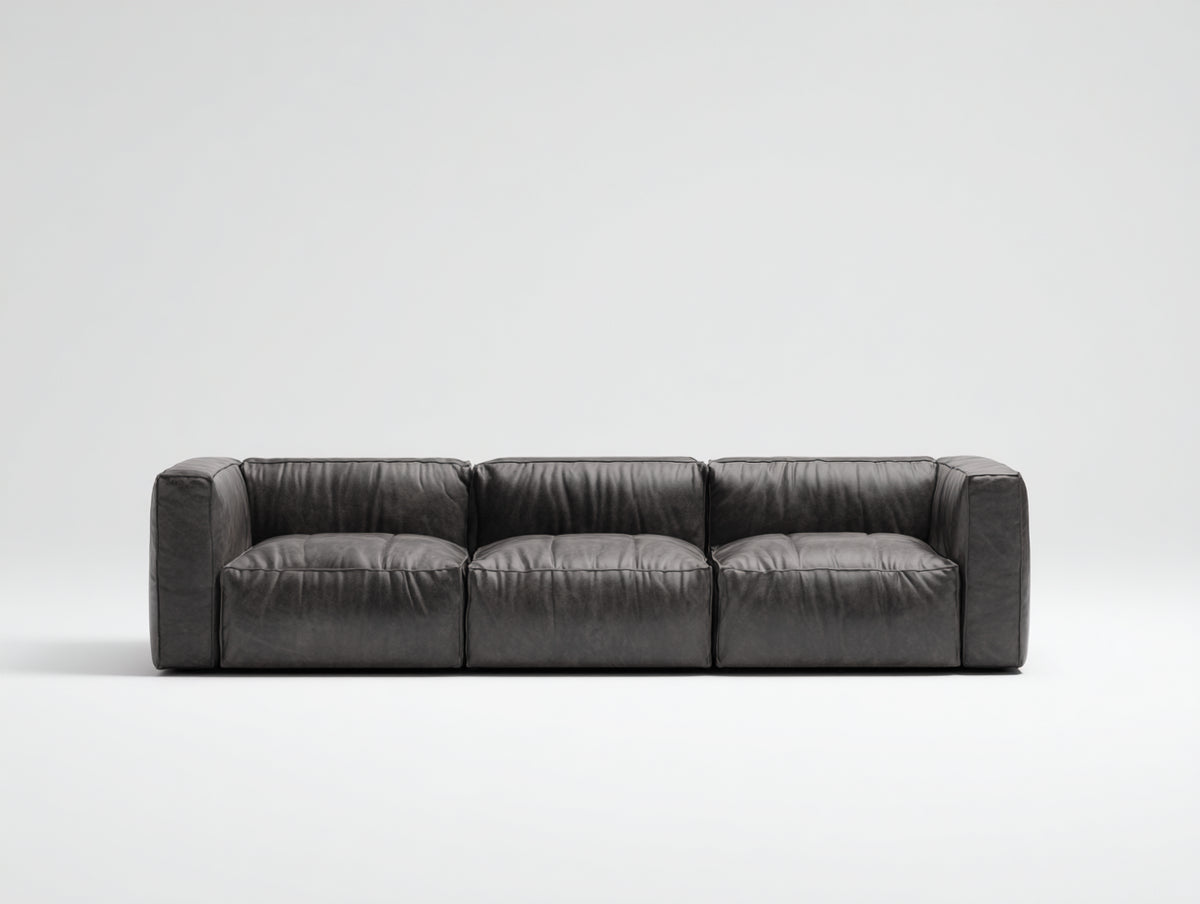 Divano lineare - Pelle sintetica - 246 x 105 x 72 cm - Grigio ardesia - Stile contemporaneo a volumi