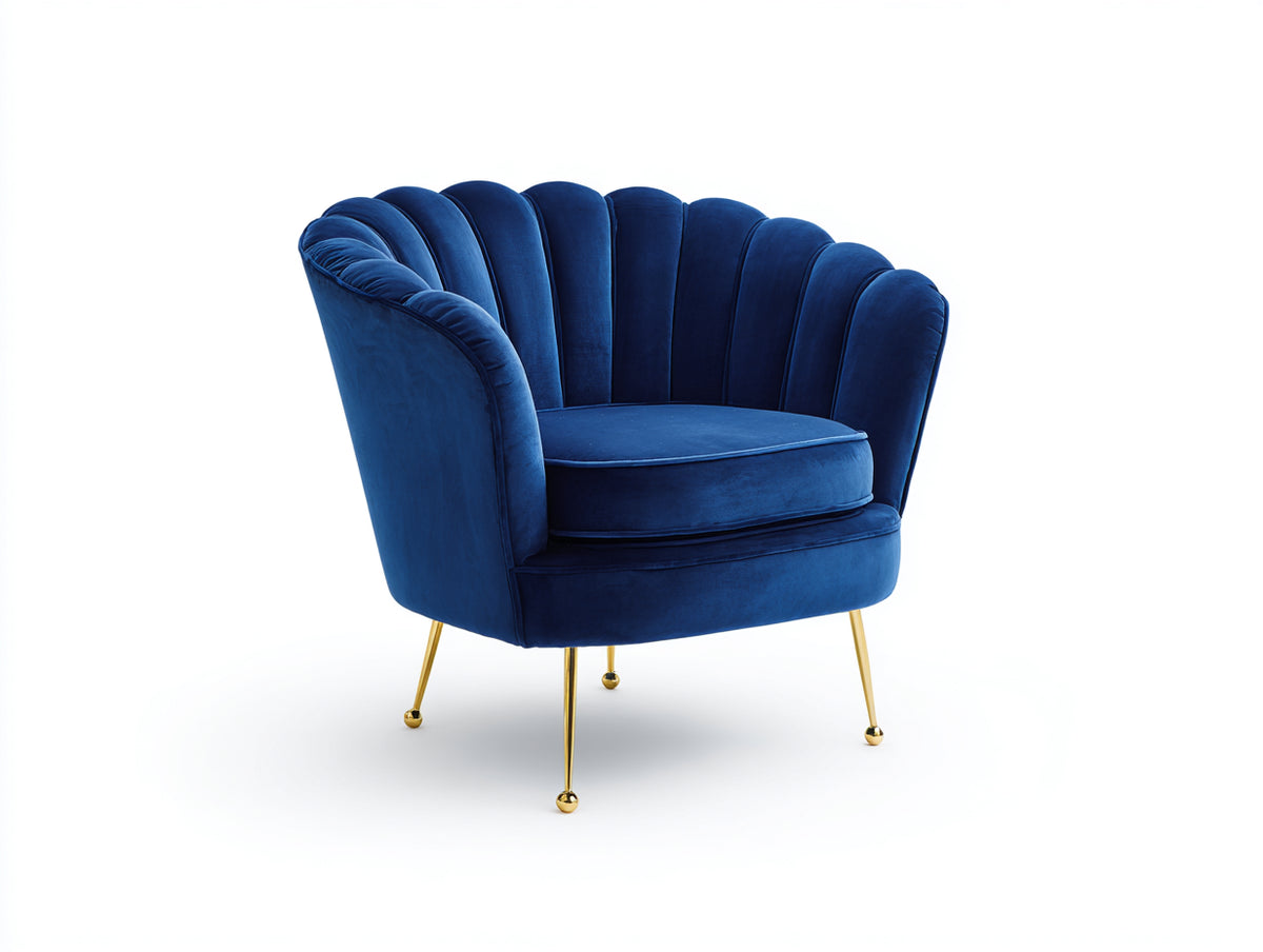 Poltrona - Velluto - 79 x 75 x 82 cm - Blu zaffiro-Oro - Stile moderno a petali
