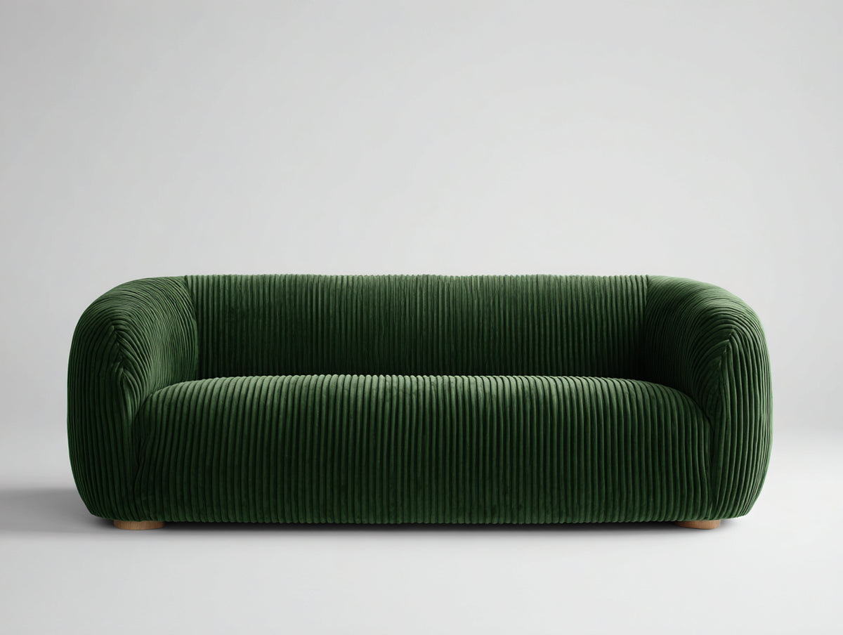 Divano lineare - Velluto a coste - 226 x 99 x 77 cm - Verde bosco - Stile moderno avvolgente