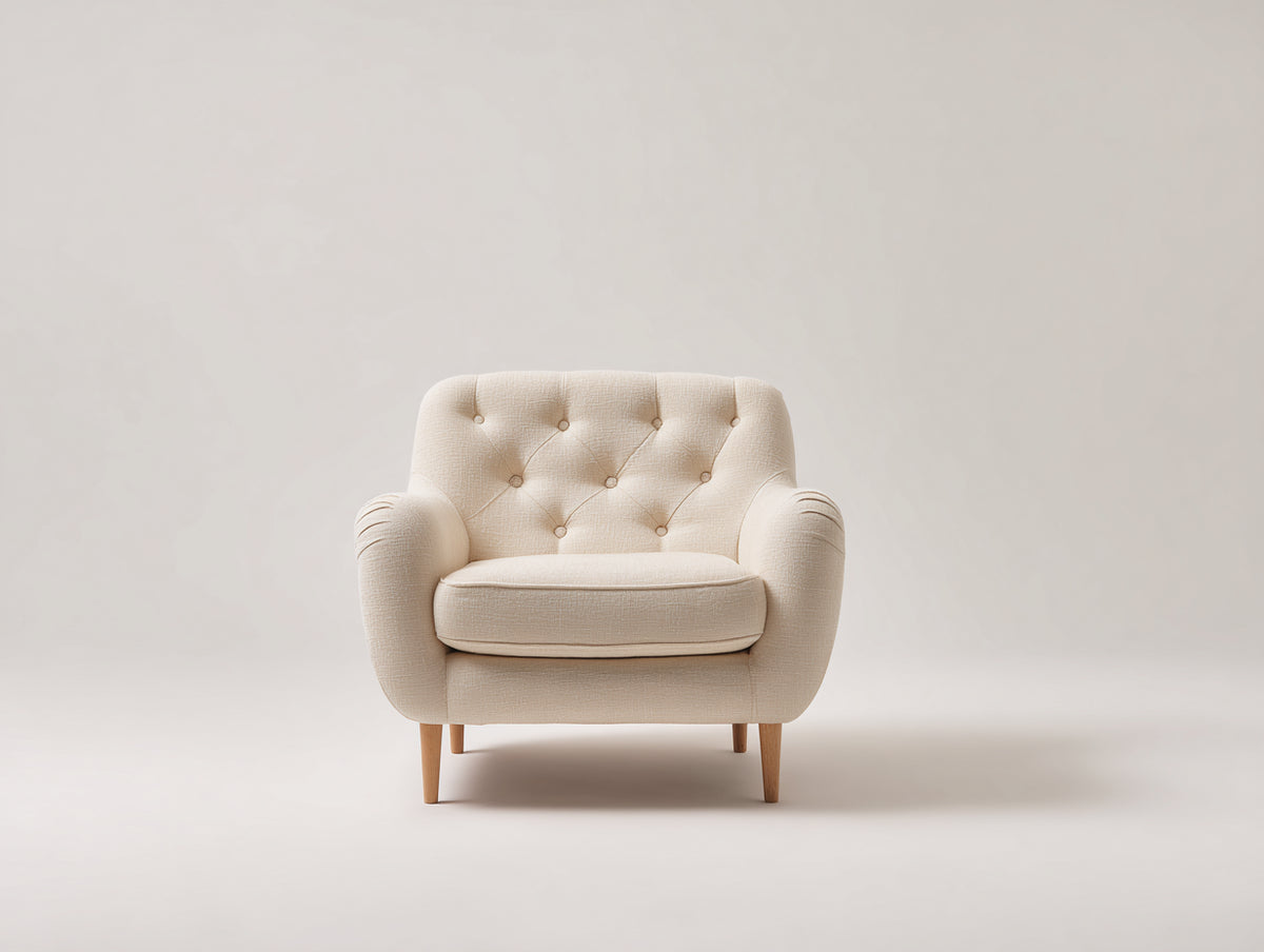 Poltrona - Tessuto - 84 x 79 x 82 cm - Avorio-Rovere naturale - Stile scandinavo trapuntato