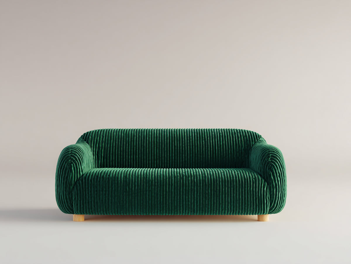 Divano lineare - Velluto a coste - 196 x 91 x 77 cm - Verde bosco - Stile moderno compatto